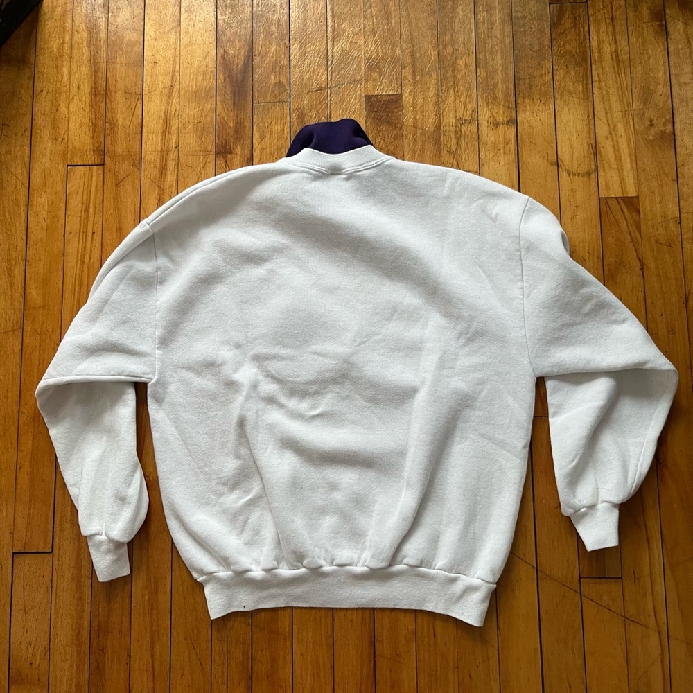 VTG Jerzees White and Purple Floral Iris Collared Pullover Sweatshirt Women’s XL - Picture 8 of 8